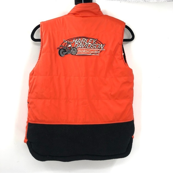 HARLEY DAVIDSON Vest M 10-12 Motorcycle Orange Black Reversible Pockets Kids Boy - Picture 5 of 11